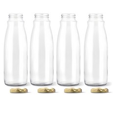 mir 寬口果汁瓶 1L*4入+金色瓶蓋 4入, 1L, 4組