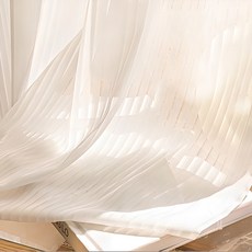 Maket Gamseong 雪紡白色條紋紗簾, 單一顏色