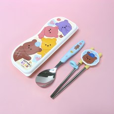 Lebeon 棉花熊兒童湯匙雙手學習筷附盒組, 1套, 多色混合, 湯匙 + 學習筷 + 收納盒