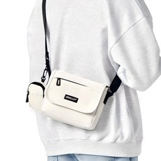 ADDEDIT 女款迷你帆布斜背郵差包附小包, 象牙白