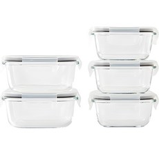 Modern House 可微波蒸氣孔玻璃密封保鮮盒組, 320ml 3個+520ml 2個, 1組
