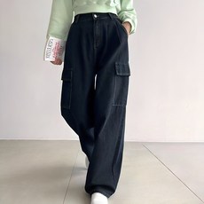 Pippin 女款打褶後鬆緊牛仔工裝長褲 710116