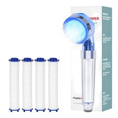 HappyDarling 3色LED水溫感測過濾增壓蓮蓬頭+濾芯 4支組, 1組, 混色