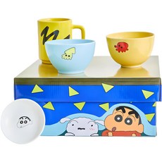 dancomma NEW 蠟筆小新餐具4件組, 混合顏色, 飯碗 + 湯碗 + 杯子 + 小碟子, 1個