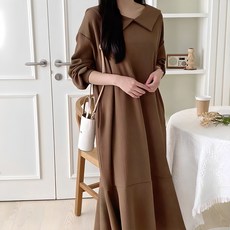 孕婦大尺碼素色翻領連身裙