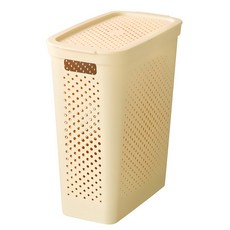 네이쳐리빙 도트패턴 슬림 틈새 빨래바구니, 버터