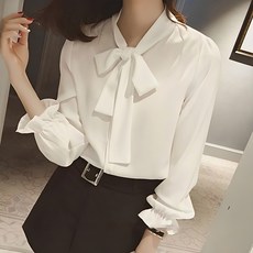 TheSirup 女款可愛蝴蝶結荷葉邊袖襯衫