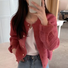 I'M MONG 女款華夫格水鑽鈕扣毛圈針織開襟衫