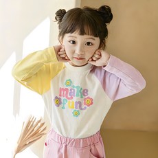 Lala Amang 女童款微笑花朵撞色長袖T恤