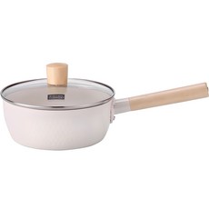 KITCHEN FLOWER Cookin IH爐適用陶瓷塗層不沾木柄湯鍋, 18cm, 象牙白, 1個