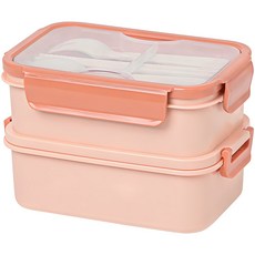 EASY&FREE Meal Prep Pure Box 雙層便當盒組, 蜜桃色, 1個