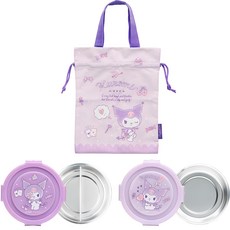 LiLFANT 圓形不鏽鋼便當盒 2入+便當袋組, 酷洛米, 1組