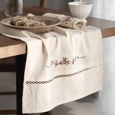 DECOVIEW 復古玫瑰刺繡廚房巾, 1個, 米色 + 粉紅色 + 紅色 + 綠色