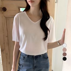 afinar 基本素色嫘縈V領短袖T恤, 白色的