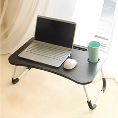 LOED 附杯架迷你床上桌, 黑胡桃木