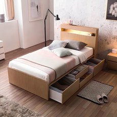 삼익가구 NEW 루시드 LED 4단 서랍 수납 침대 프레임 + 매트리스 방문설치, 오크