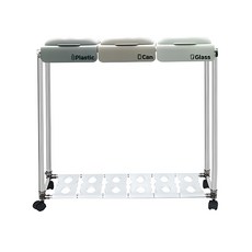 LIVING HAPPY 可移動按壓式三格回收分類收納架, 按壓蓋(灰色+暖灰色+開心果綠)