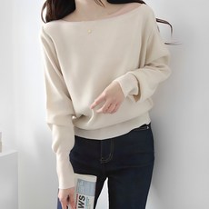 女款寬鬆版型柔美浪漫女人味自然風羅紋船型領針織衫 n2052