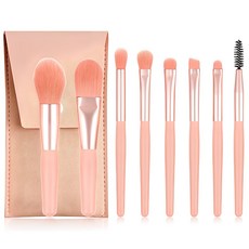 심플라인 휴대용 미니 메이크업 브러쉬 8종 + 파우치 세트, 핑크, 1개