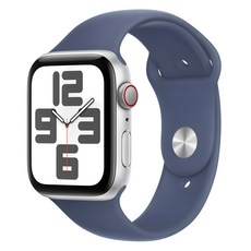 Apple 정품 2024 애플워치 SE 2세대 알루미늄 케이스, 실버 데님 스포츠 밴드 M/L, 44mm, Cellular, 실버 / 데님 스포츠 밴드, M/L