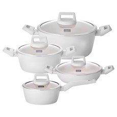 Cookin Kitchen Flower IH電磁爐鍋具4件組, 18cm單柄鍋 + 20cm雙耳鍋 + 24cm雙耳鍋 + 24cm火鍋, 象牙白