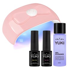 Yuki Pink Ribbon Self Home 美甲套裝, 54W粉紅絲帶燈+頂膠5g+底膠5g+凝膠清潔劑100ml, 1套