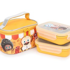 天才麵包理髮師雙層便當盒+便當袋 PO101, 黃色, 1組