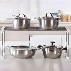 k-living 伸縮式不鏽鋼單層置物架, 銀色 白色, 1個