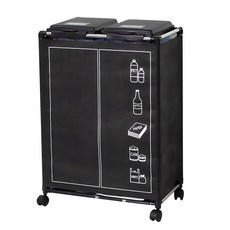 Sense2030 移動式分類垃圾桶 1格 2入+遮擋布+分類回收桶貼紙 隨機出貨組, 黑色