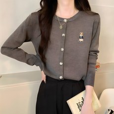 Elsso 女款小熊刺繡基本款開襟衫