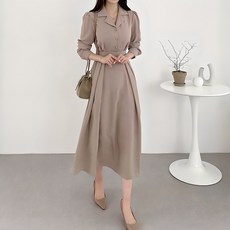 myseason 女款單排釦風衣式長洋裝, 米色