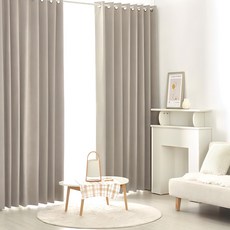 SUNDECO 形狀記憶遮光亞麻風雙面窗簾 穿環式 2入, 亞麻燕麥色