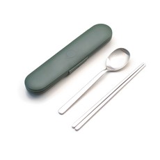 Nineware 不鏽鋼環保餐具組, 湯匙+筷子+收納盒, 綠色, 1組