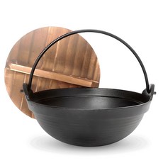 迷你手提鑄鐵壽喜燒鍋+木質鍋蓋, 18cm