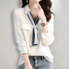 Murielle 女士雙口袋領巾領襯衫