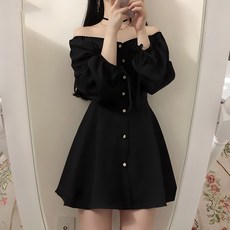 PEONIST 心形方領蝴蝶結袖迷你連身裙, 黑色