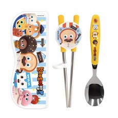 Le Beon Bread Barbershop 雙手通用學習筷湯匙盒組, 1套, 黃色, 湯匙 + 學習筷 + 收納盒