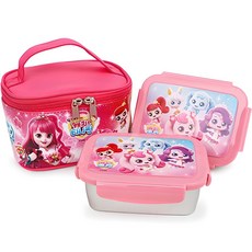 抓人日常雙鎖不銹鋼飯盒2種+袋子套裝YP5336, 混色, 1套