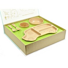 SADOMAIN 仙德曼 山毛櫸兒童餐具禮盒 叭叭車 原木餐具 木頭餐盤, 餐盤、餐碗、杯子、叉匙組, Natural Wood