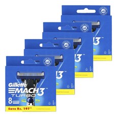 Gillette 吉列 Mach3 Turbo刮鬍刀3層刀片, 4個, 8件