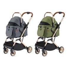 旅行者多功能寵物推車P2特別版，可折疊寵物外出推車，舒適安全, 橄欖綠