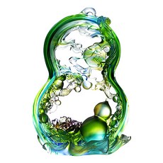 福祿葫蘆琉璃擺件 附水晶台座 15.5cm 居家風水擺飾, 多色, 1個