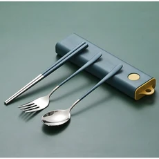 304不鏽鋼抽拉式餐具組 RS1323 便攜餐具組 3件組 附收納盒, 北歐藍, 1個, 三件組