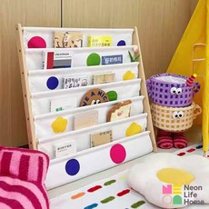 兒童落地書架/繪本架, 5 Tiers, 白色和天然木色