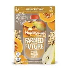 Happy BABY Farmed For Our Future孩童綜合果泥 113g 4入, 梨子南瓜燕麥口味, 4包