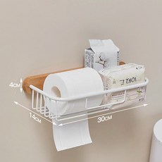 德利生活 創意實木多功能紙巾架 壁掛式免打孔置物架 收納紙巾架, 白色