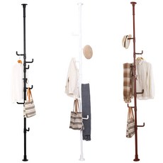 Yuchern 單桿頂天立地可調式衣帽架 免鑽孔伸縮衣架 多功能收納掛衣桿, 紅棕色