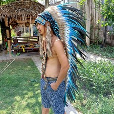 酋長帽 【現貨 速寄】印地安頭飾 派對 道具 走秀 舞台表演 化裝舞會 重機 cosplay 扮裝 印地安帽子 原住民風, L(長度約130cm)