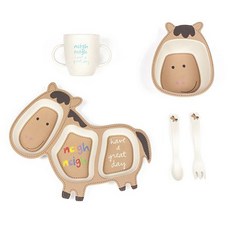 BAMBOOZLE Tiny腳印晚餐幼兒餐具5件組, 盤子+碗+杯子+勺子+叉子, 霍莉馬
