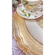 義大利製純手工雕刻托盤 復古玫瑰壁畫大圓托盤 下午茶飾品裝飾盤, 象牙白